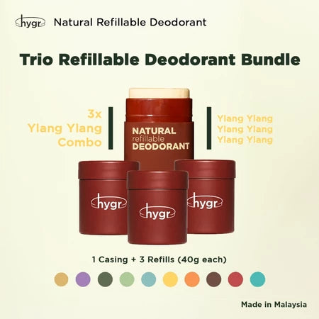 HYGR 3x 40g Natural Deodorants Refill Tubs Bundle Pewangi Ketiak Bahan Semula Jadi Tahan Lama