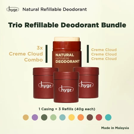 HYGR 3x 40g Natural Deodorants Refill Tubs Bundle Pewangi Ketiak Bahan Semula Jadi Tahan Lama