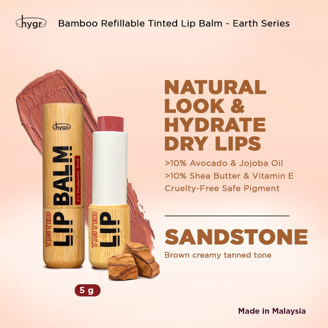 HYGR Bamboo Refillable Natural Tinted Lip Balm Hyaluronic Acid - Earth Series