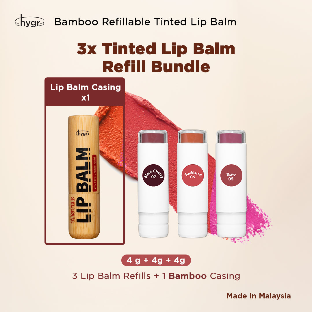 3x Bamboo Refillable Tinted Lip Balm Bundle