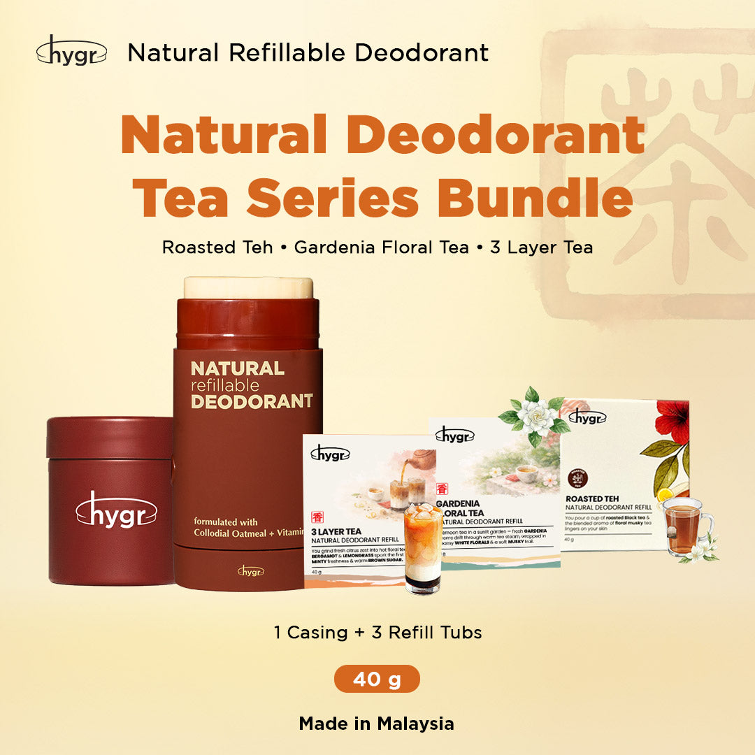 HYGR Refillable Deodorant Stick 40g Tea-riffic Series - Tea Series deodorant casing and 3 refills bundle