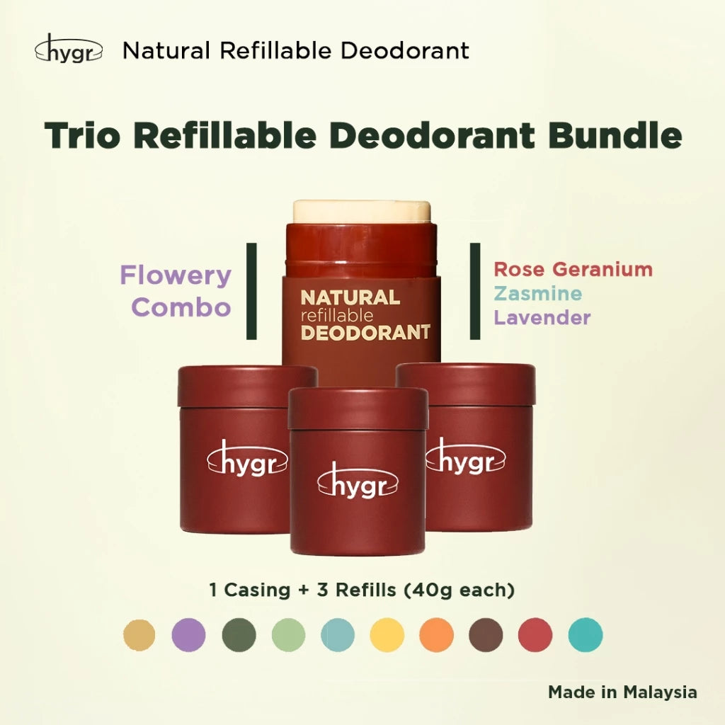 HYGR 3x 40g Natural Deodorants Refill Tubs Bundle Pewangi Ketiak Bahan Semula Jadi Tahan Lama