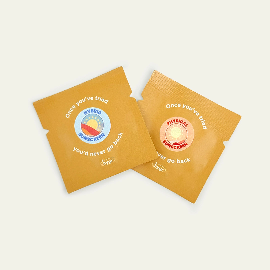 HYGR Sunscreen Sample Set SPF50 - two sunscreen sample sachets