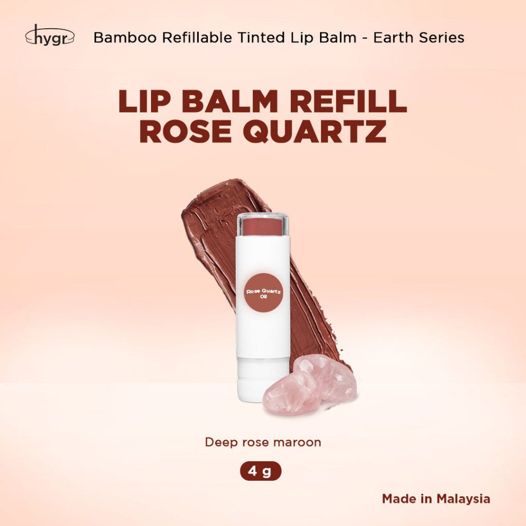 HYGR Bamboo Refillable Natural Tinted Lip Balm - Rose Quartz