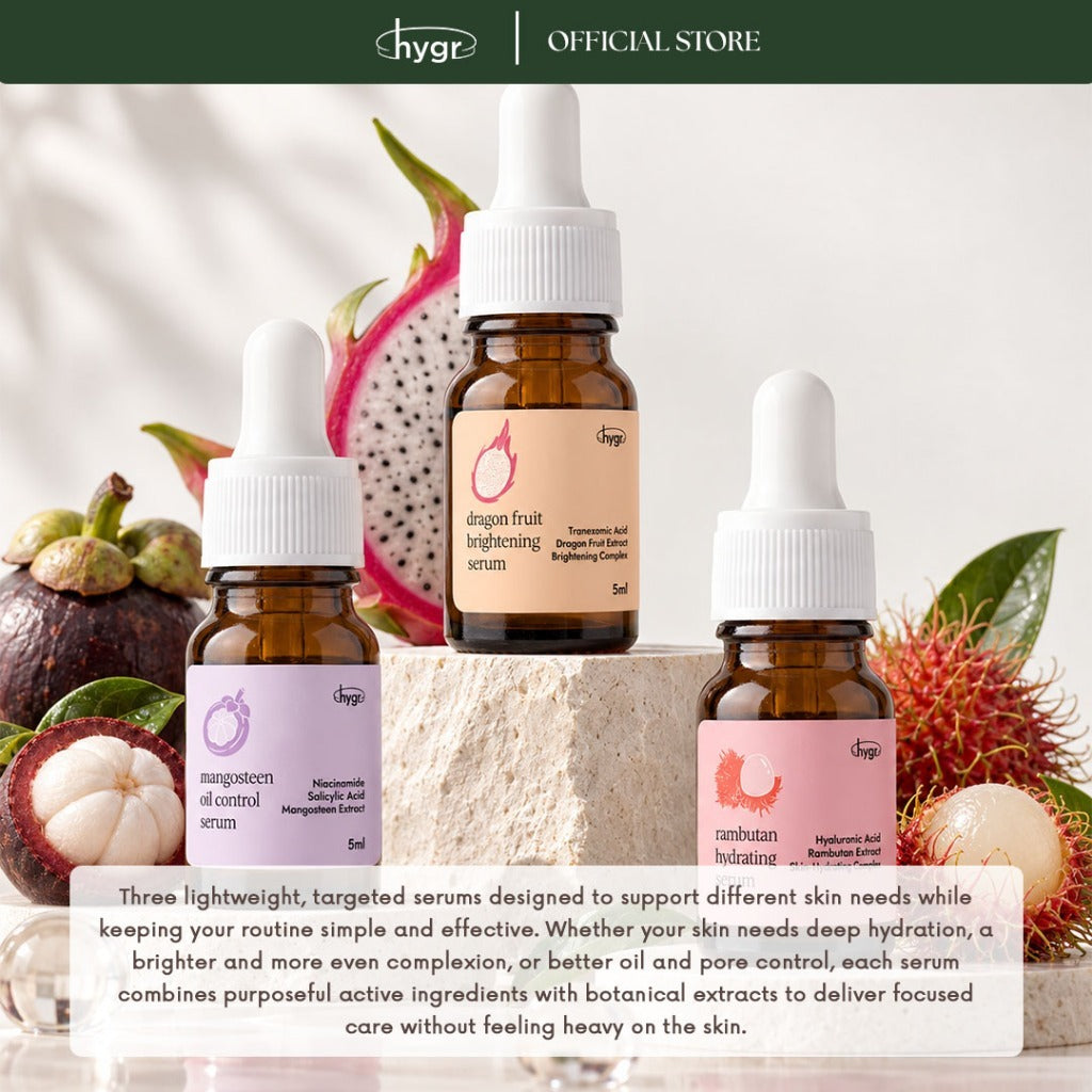 HYGR Fruit Lab Serum (5ml) | Rambutan Hydrating, Dragon Fruit Brightening & Mangosteen Oil Control