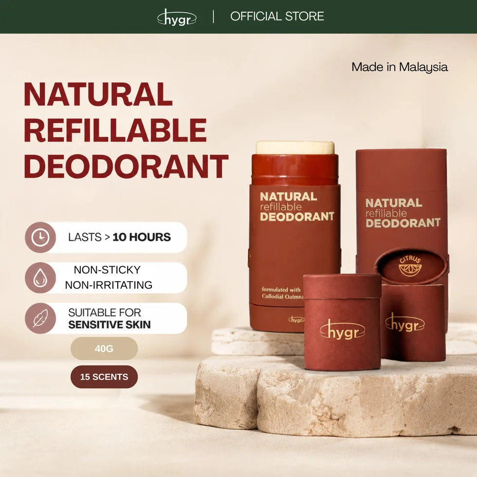 HYGR Refillable Deodorant Stick 40g - natural refillable deodorant 40g, lasts 10 hours