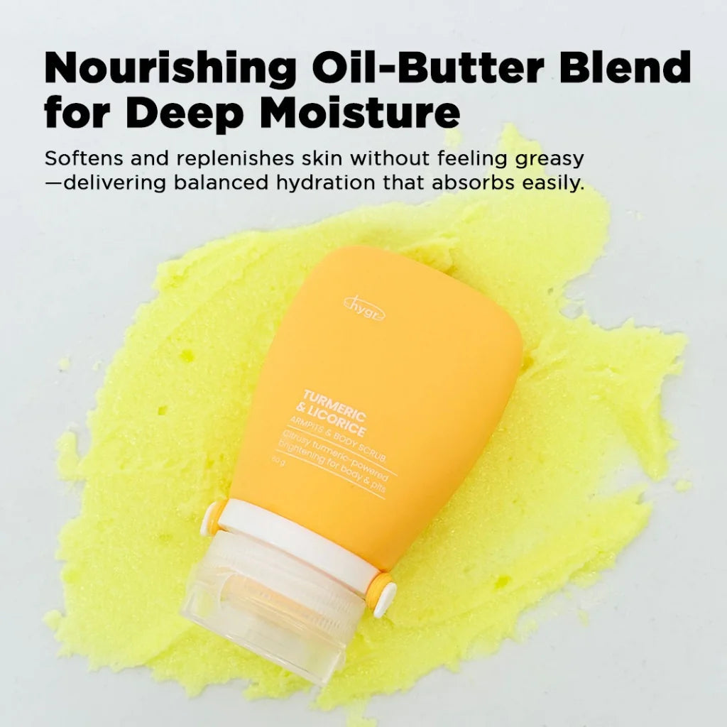 HYGR Turmeric & Licorice Armpits & Body Scrub - nourishing oil-butter blend for deep moisture
