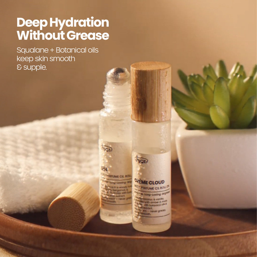 HYGR Body Oil 95ml & Roll-On 8ml | Hydration Smoothen Skin Brighten Skin Lotion Scented Oil