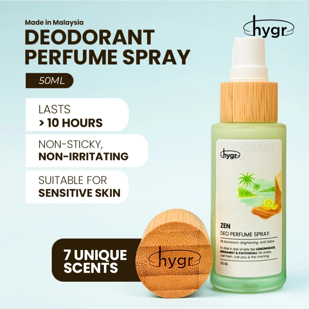[11.11 Sale] HYGR 2x Natural Refillable Deodorant Spray Perfume 50ml + FREE Roll-On 20ml