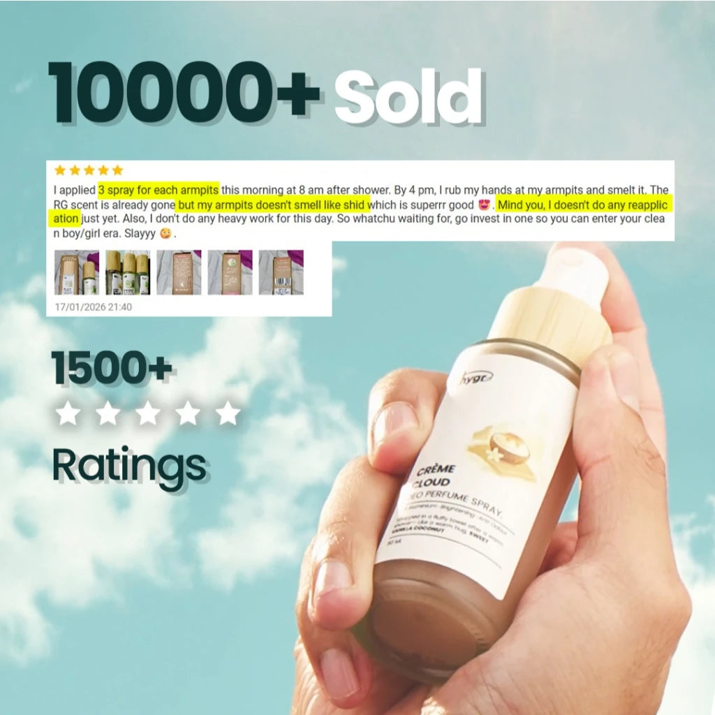 [11.11 Sale] HYGR 2x Natural Refillable Deodorant Spray Perfume 50ml + FREE Roll-On 20ml