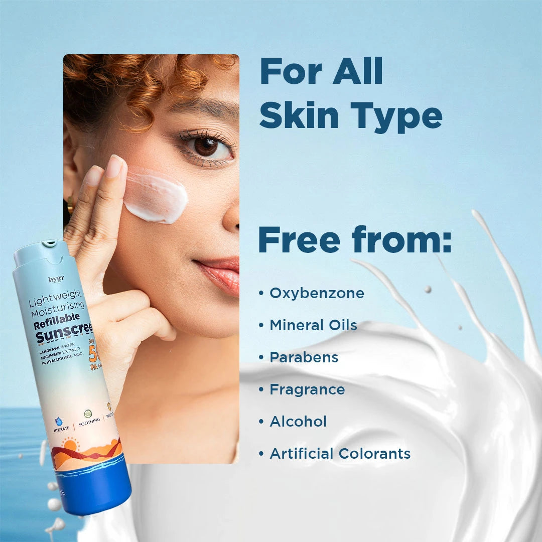 [11.11 Sale] HYGR Refillable Sunscreen SPF50 PA++++ 50ml + Refill + FREE Lip Balm Refill (Coral Red)