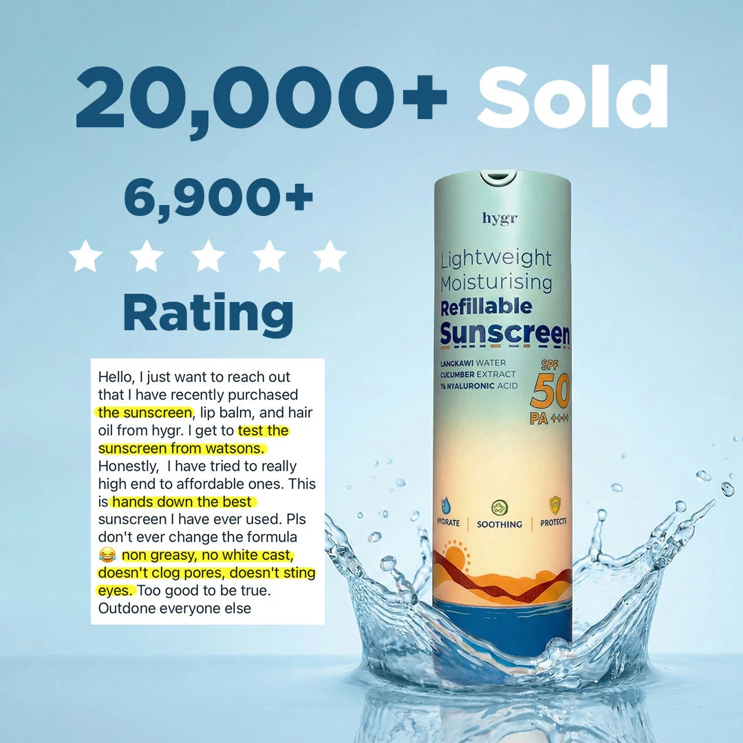 [11.11 Sale] HYGR Refillable Sunscreen SPF50 PA++++ 50ml + Refill + FREE Lip Balm Refill (Coral Red)