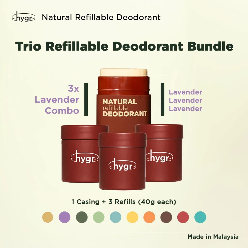 HYGR 3x 40g Natural Deodorants Refill Tubs Bundle Pewangi Ketiak Bahan Semula Jadi Tahan Lama