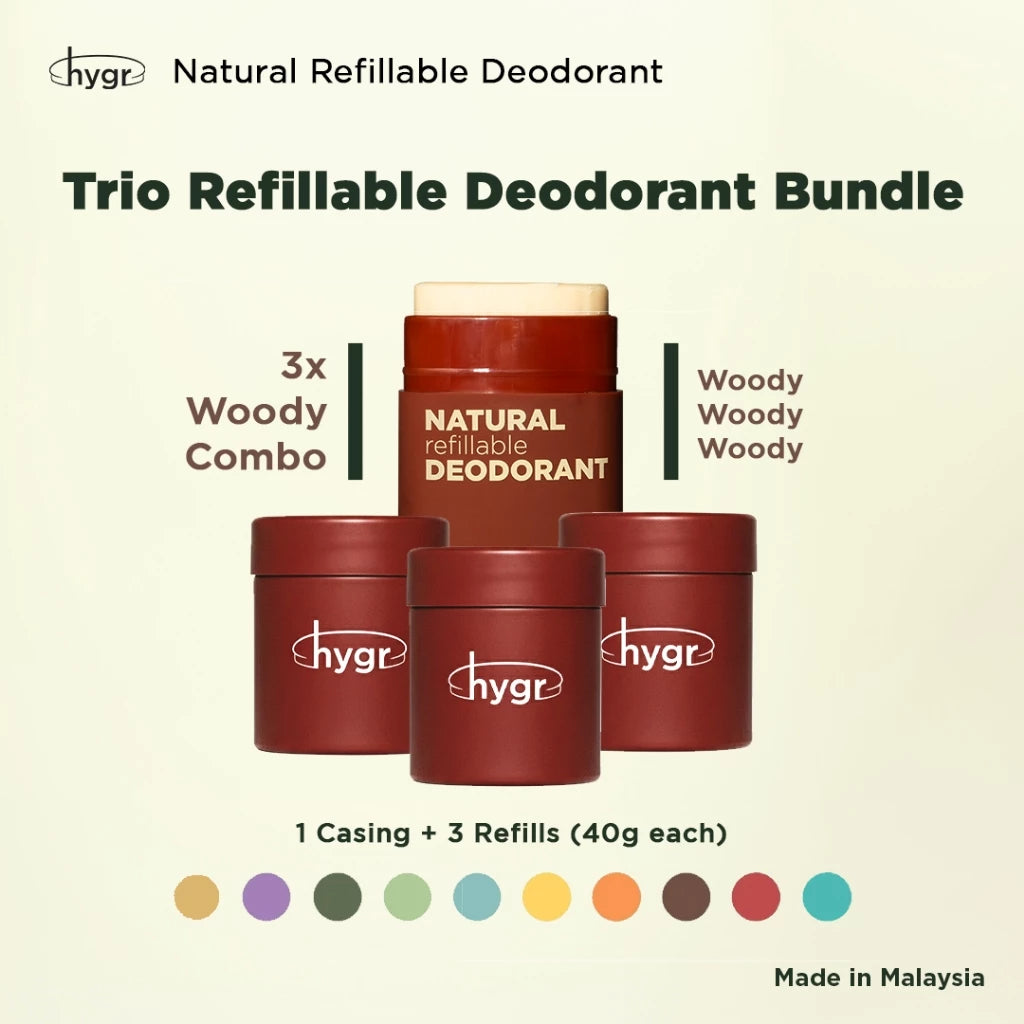 HYGR 3x 40g Natural Deodorants Refill Tubs Bundle Pewangi Ketiak Bahan Semula Jadi Tahan Lama