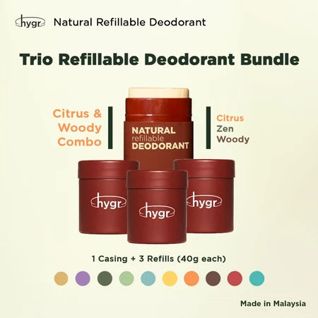 HYGR 3x 40g Natural Deodorants Refill Tubs Bundle Pewangi Ketiak Bahan Semula Jadi Tahan Lama