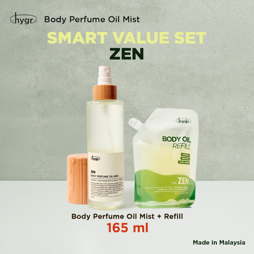 HYGR Body Oil 95ml & Roll-On 8ml | Hydration Smoothen Skin Brighten Skin Lotion Scented Oil