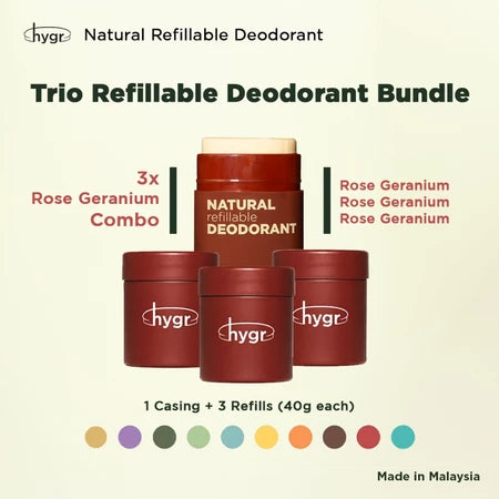 HYGR 3x 40g Natural Deodorants Refill Tubs Bundle Pewangi Ketiak Bahan Semula Jadi Tahan Lama