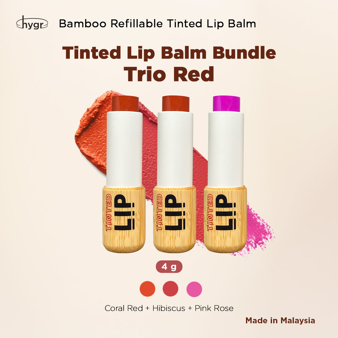 Trio Red Bamboo Refillable Natural Tinted Lip Balm Bundle