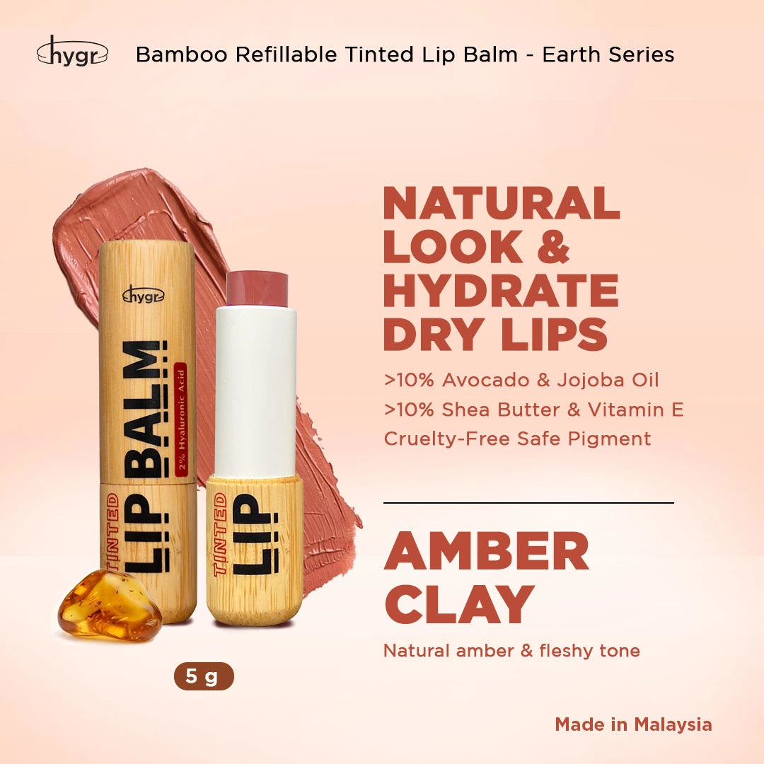 HYGR Bamboo Refillable Natural Tinted Lip Balm Hyaluronic Acid - Earth Series