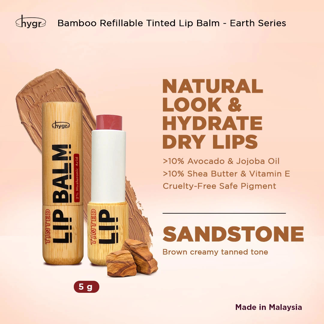 HYGR Bamboo Refillable Natural Tinted Lip Balm Hyaluronic Acid - Earth Series