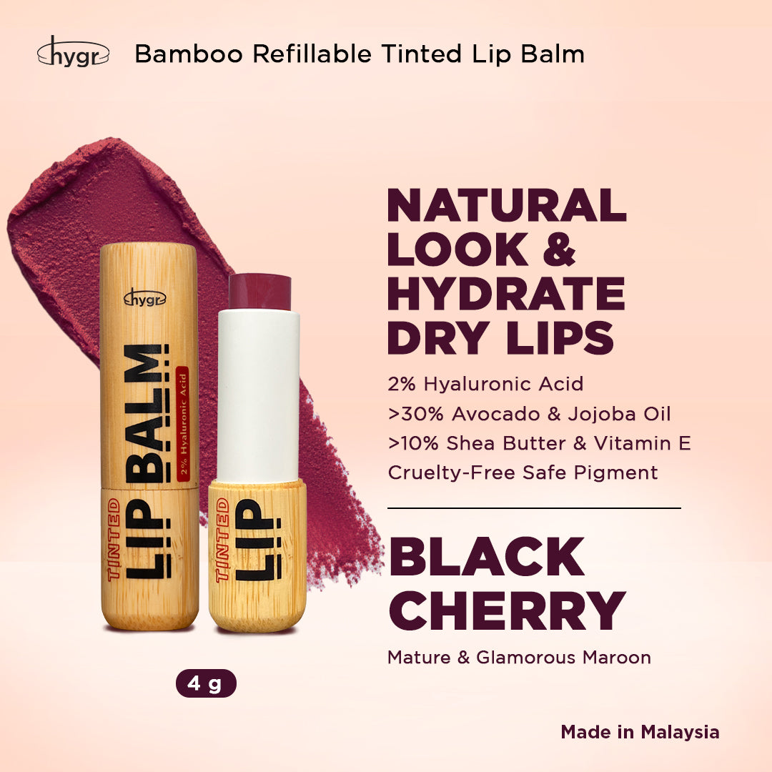 [Lip Balm] Bamboo Refillable Natural Tinted Lip Balm + 2 % Hyaluronic Acid