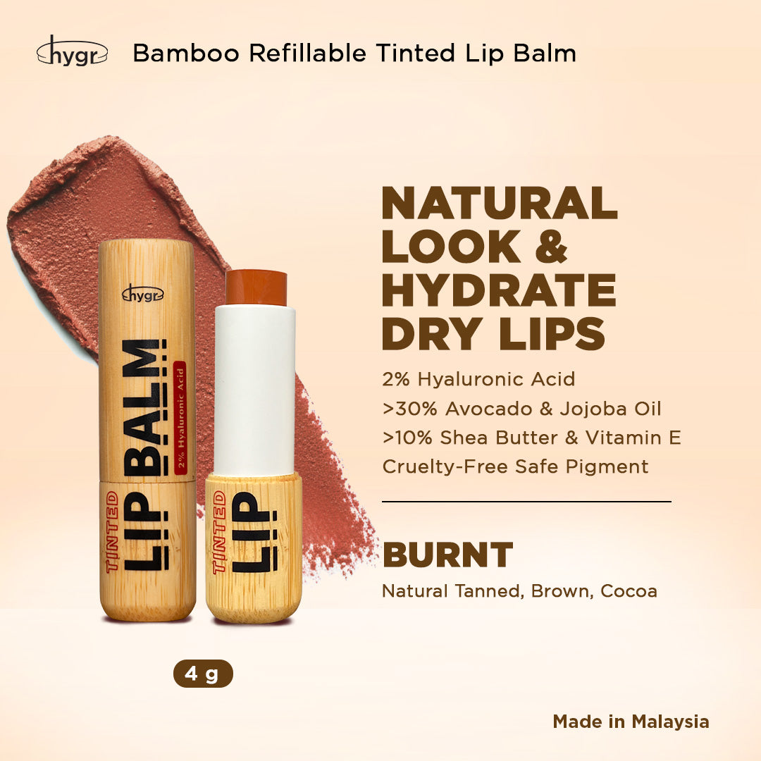 [Lip Balm] Bamboo Refillable Natural Tinted Lip Balm + 2 % Hyaluronic Acid