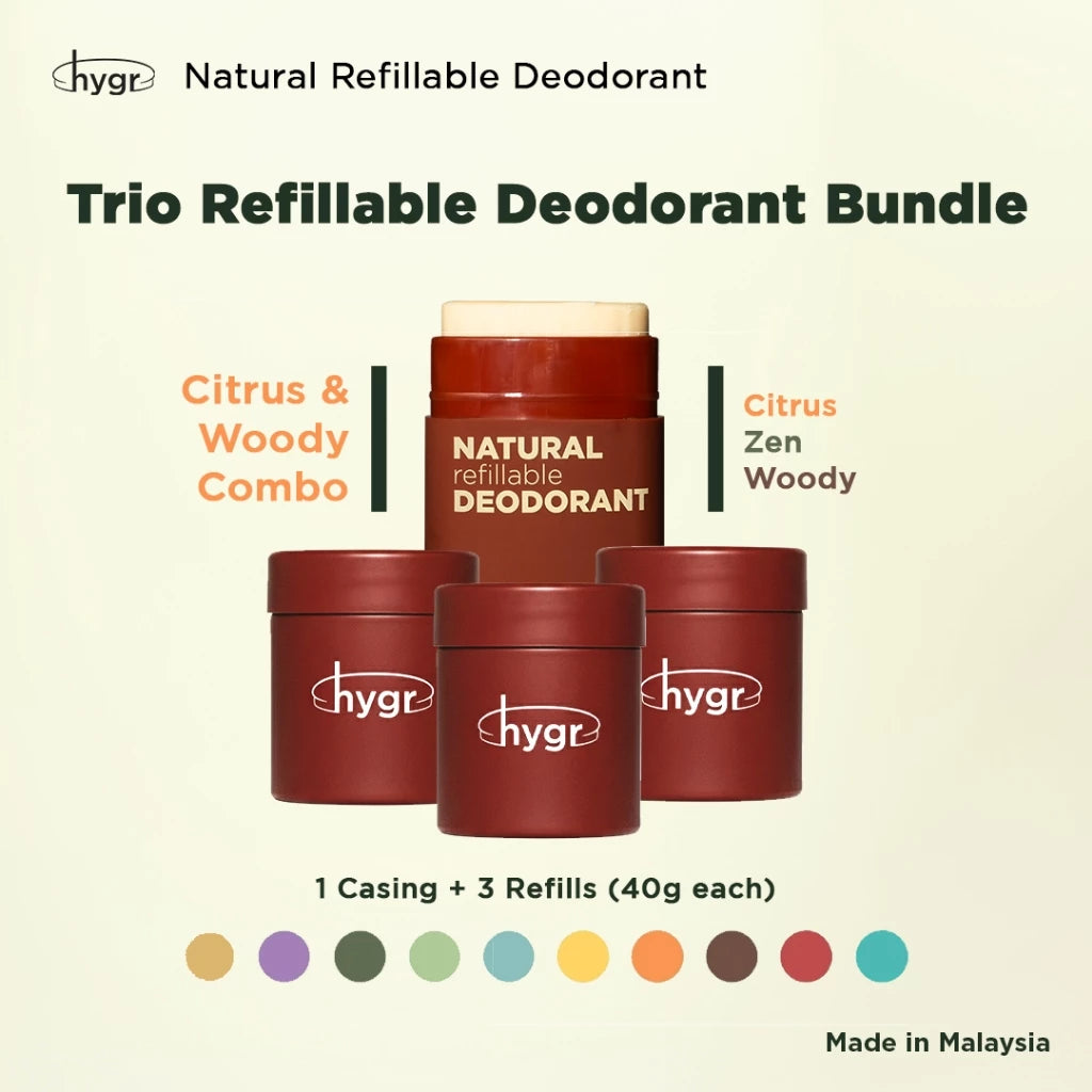 HYGR 3x 40g Natural Deodorants Refill Tubs Bundle Pewangi Ketiak Bahan Semula Jadi Tahan Lama
