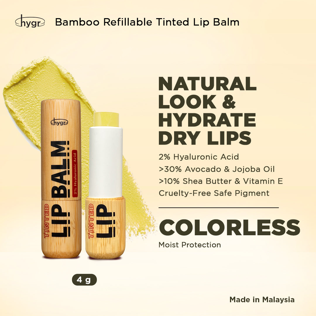 [Lip Balm] Bamboo Refillable Natural Tinted Lip Balm + 2 % Hyaluronic Acid