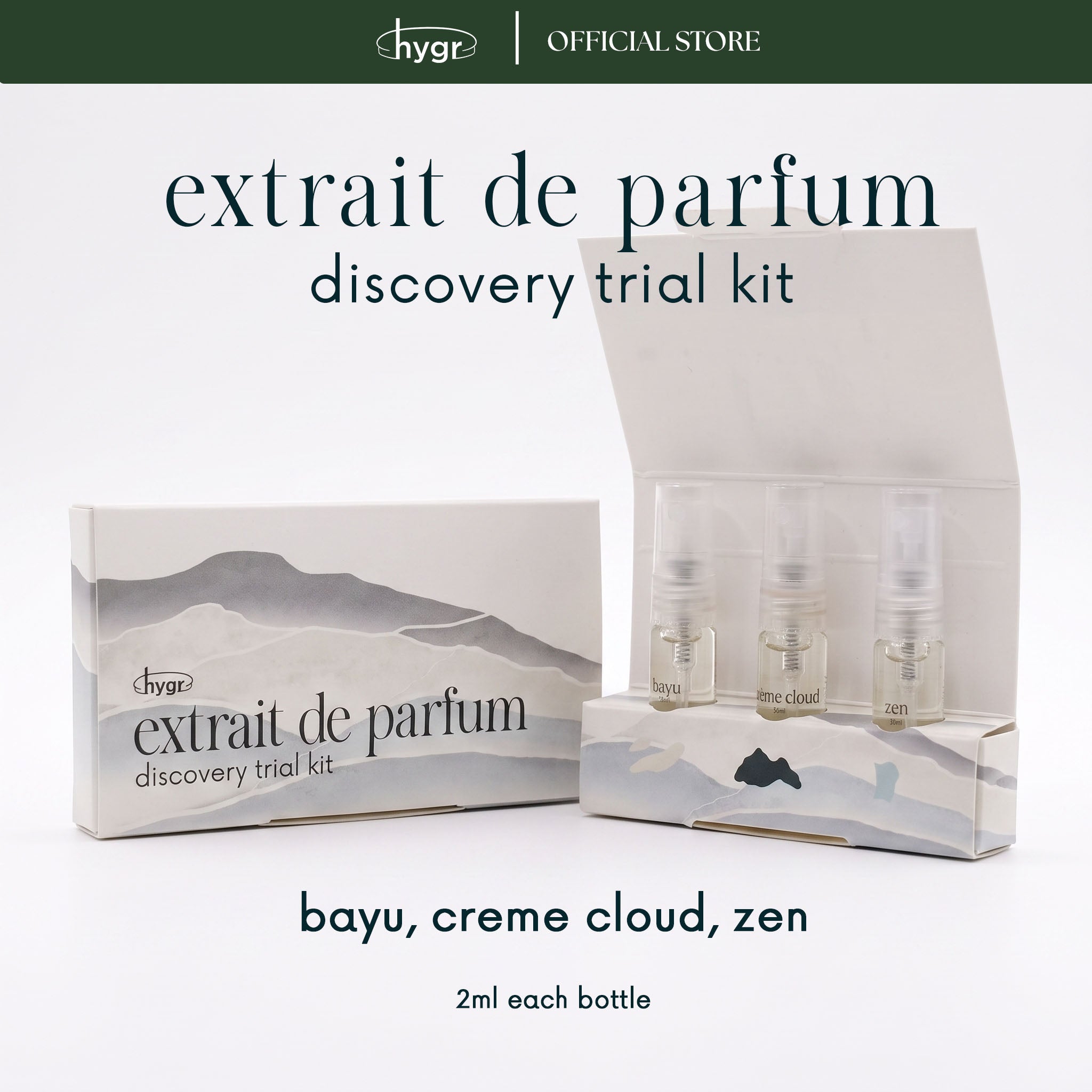 HYGR Discovery Kit Perfume 2ml x3 Zen, Bayu, Creme Cloud Extrait de Parfum & Primer