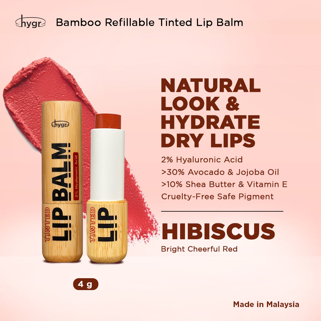 [Lip Balm] Bamboo Refillable Natural Tinted Lip Balm + 2 % Hyaluronic Acid