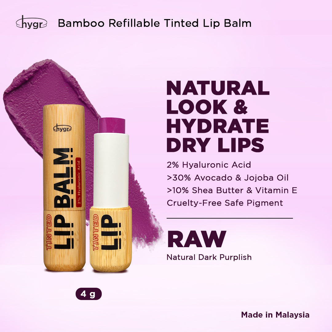 [Lip Balm] Bamboo Refillable Natural Tinted Lip Balm + 2 % Hyaluronic Acid
