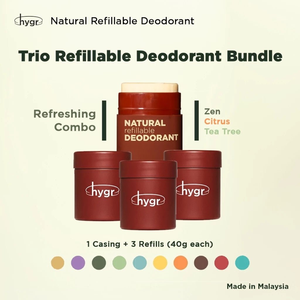 HYGR 3x 40g Natural Deodorants Refill Tubs Bundle Pewangi Ketiak Bahan Semula Jadi Tahan Lama