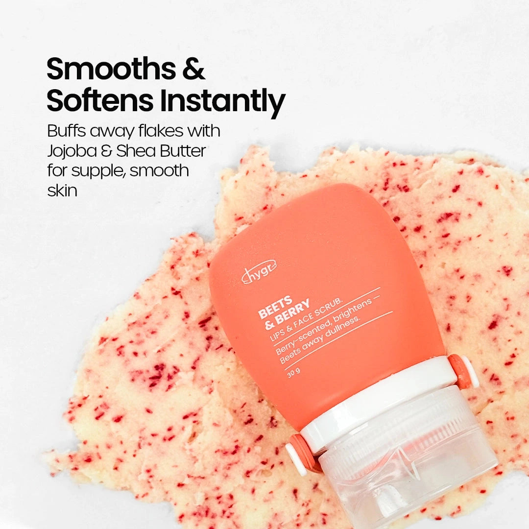 HYGR Beets & Berry Lip & Face Scrub - smooths and softens instantly with jojoba and shea butter