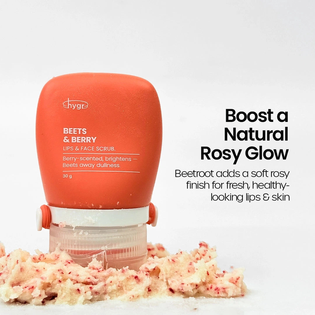 HYGR Beets & Berry Lip & Face Scrub - boost a natural rosy glow with beetroot