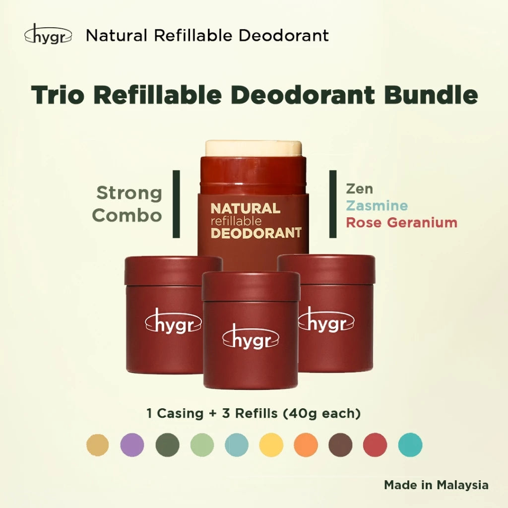 HYGR 3x 40g Natural Deodorants Refill Tubs Bundle Pewangi Ketiak Bahan Semula Jadi Tahan Lama