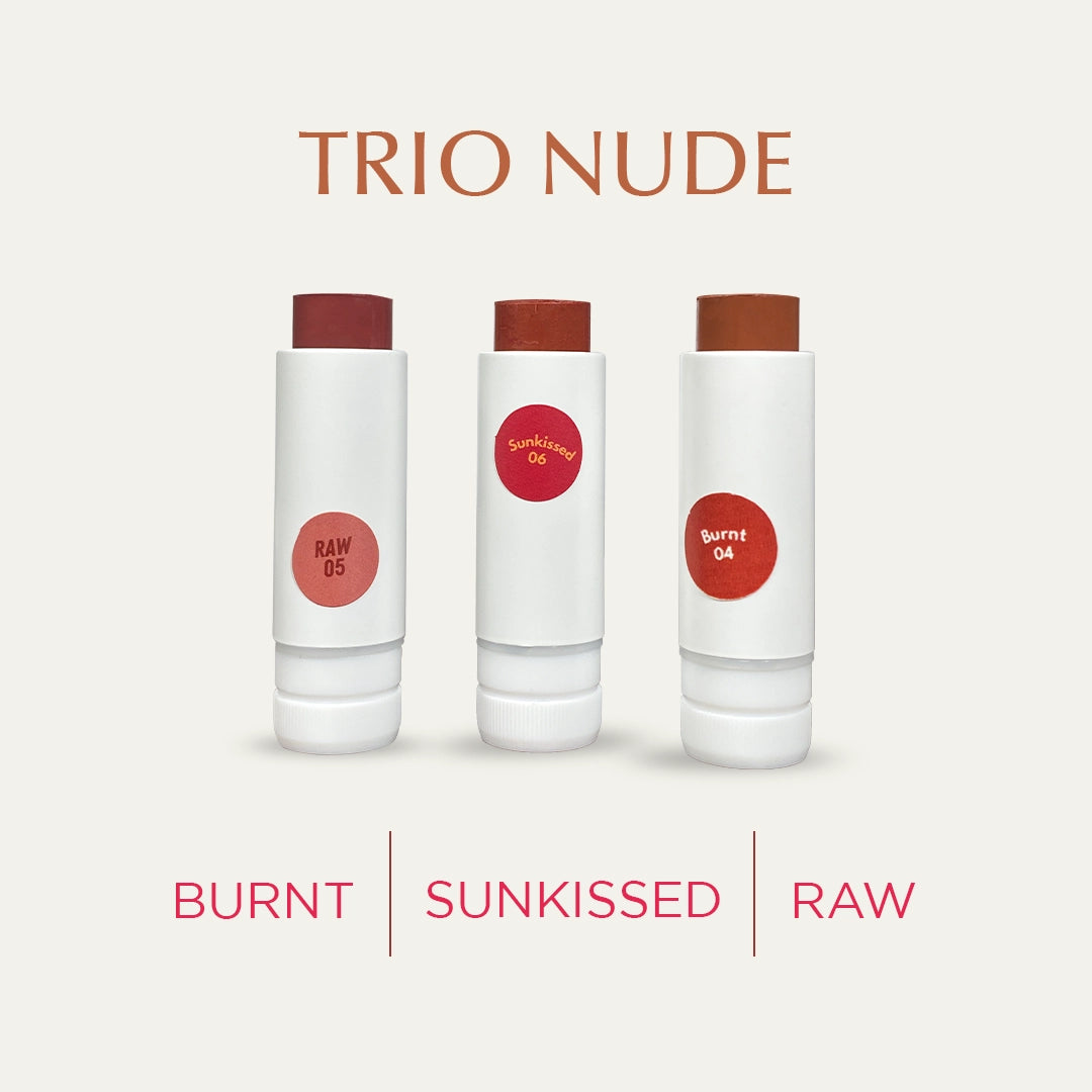 Trio Nude Bamboo Refillable Natural Tinted Lip Balm Bundle