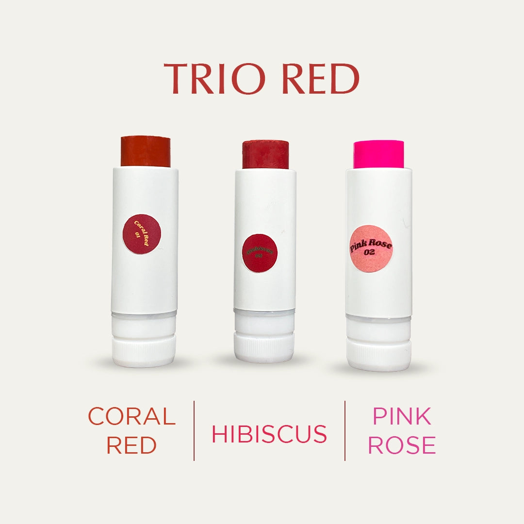 Trio Red Bamboo Refillable Natural Tinted Lip Balm Bundle