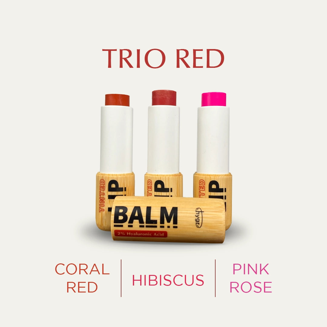 Trio Red Bamboo Refillable Natural Tinted Lip Balm Bundle