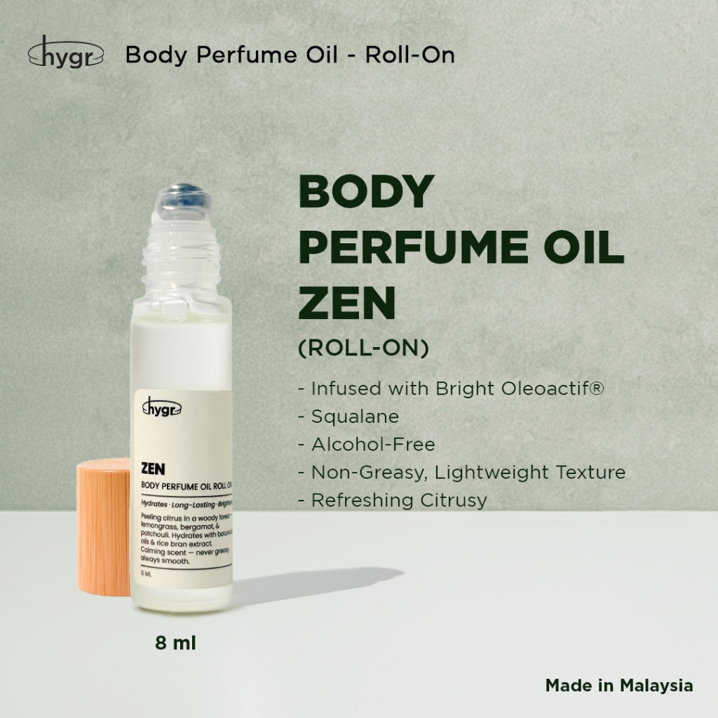 HYGR Body Oil 95ml & Roll-On 8ml | Hydration Smoothen Skin Brighten Skin Lotion Scented Oil
