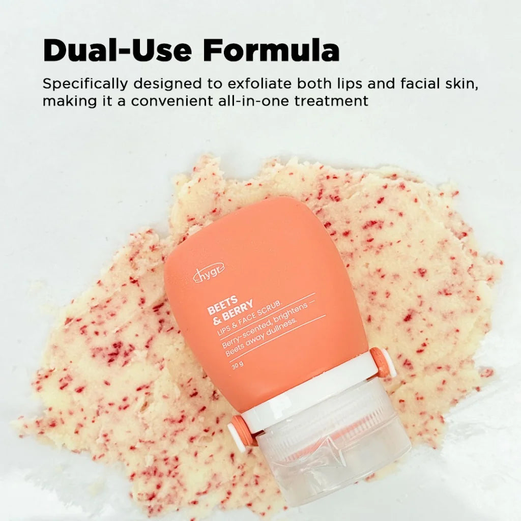HYGR Beets & Berry Lips & Face Scrub 30g - dual-use formula to exfoliate both lips and face