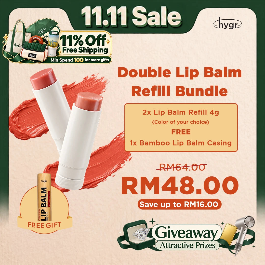 [11.11 Sale] HYGR 2x Natural Tinted Lip Balm Refill (4g) + FREE Bamboo Casing | 2% Hyaluronic Acid