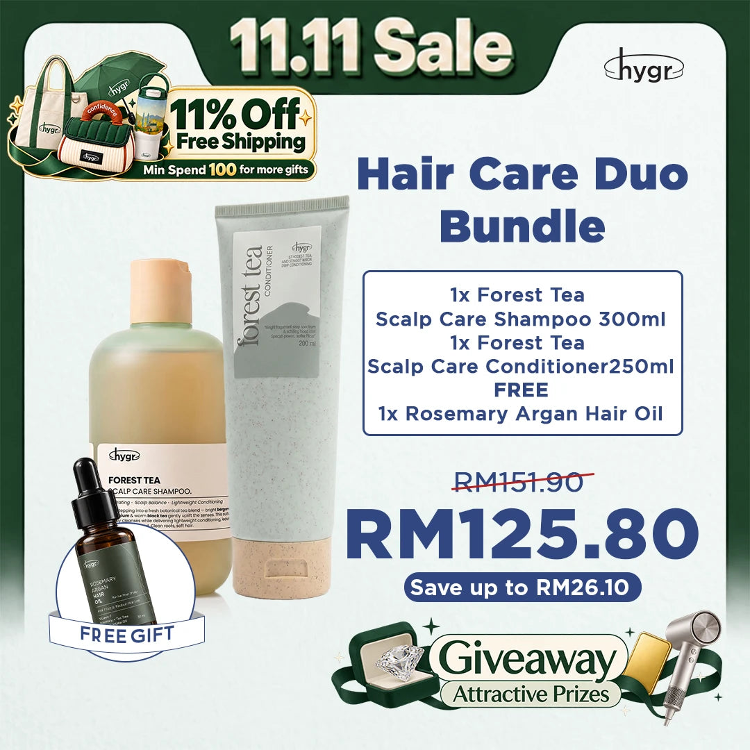 [11.11 Sale] HYGR Hair Care Set: Scalp Care Shampoo 300ml + Conditioner 200ml + FREE Rosemary Argan Hair Oil
