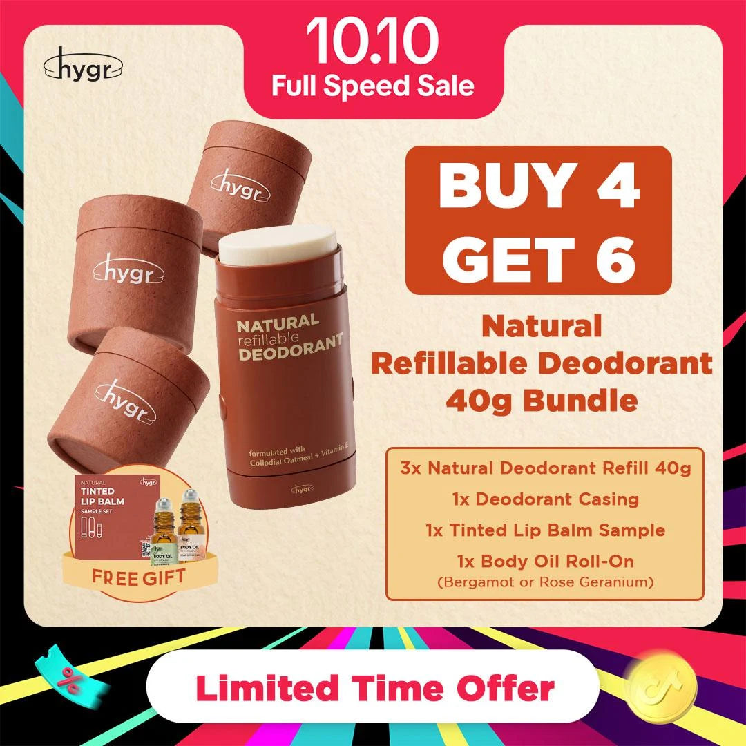[11.11 Sale] HYGR 3x Natural Refillable Deodorant Refill (40g) + FREE Casing | Long-Lasting Odour Control