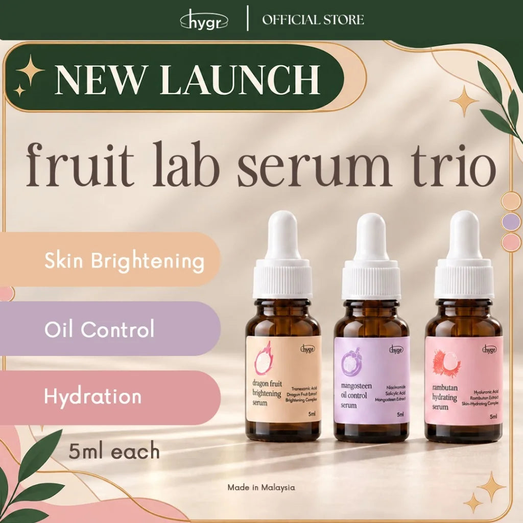 HYGR Fruit Lab Serum 5ml trio - new launch for skin brightening, oil control and hydration