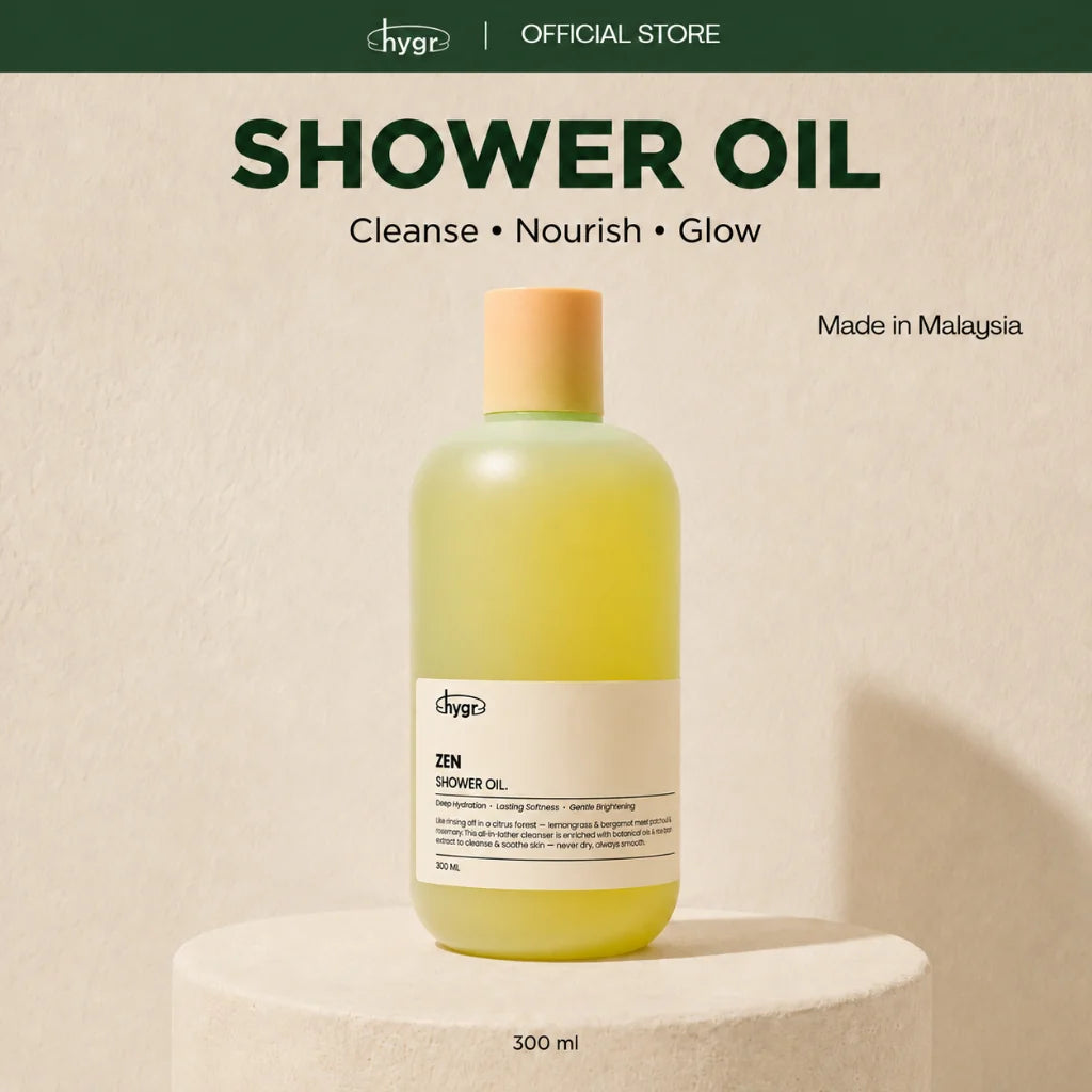 HYGR Scented Shower Oil - shower oil bottle, cleanse, nourish and glow
