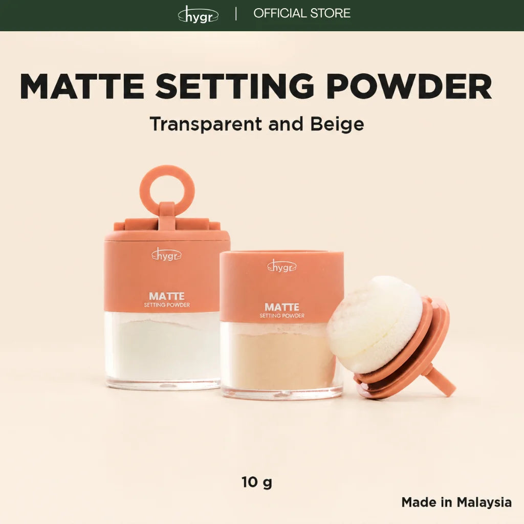HYGR Matte Setting Powder 10g - matte setting powder 10g with puff, Transparent and Beige