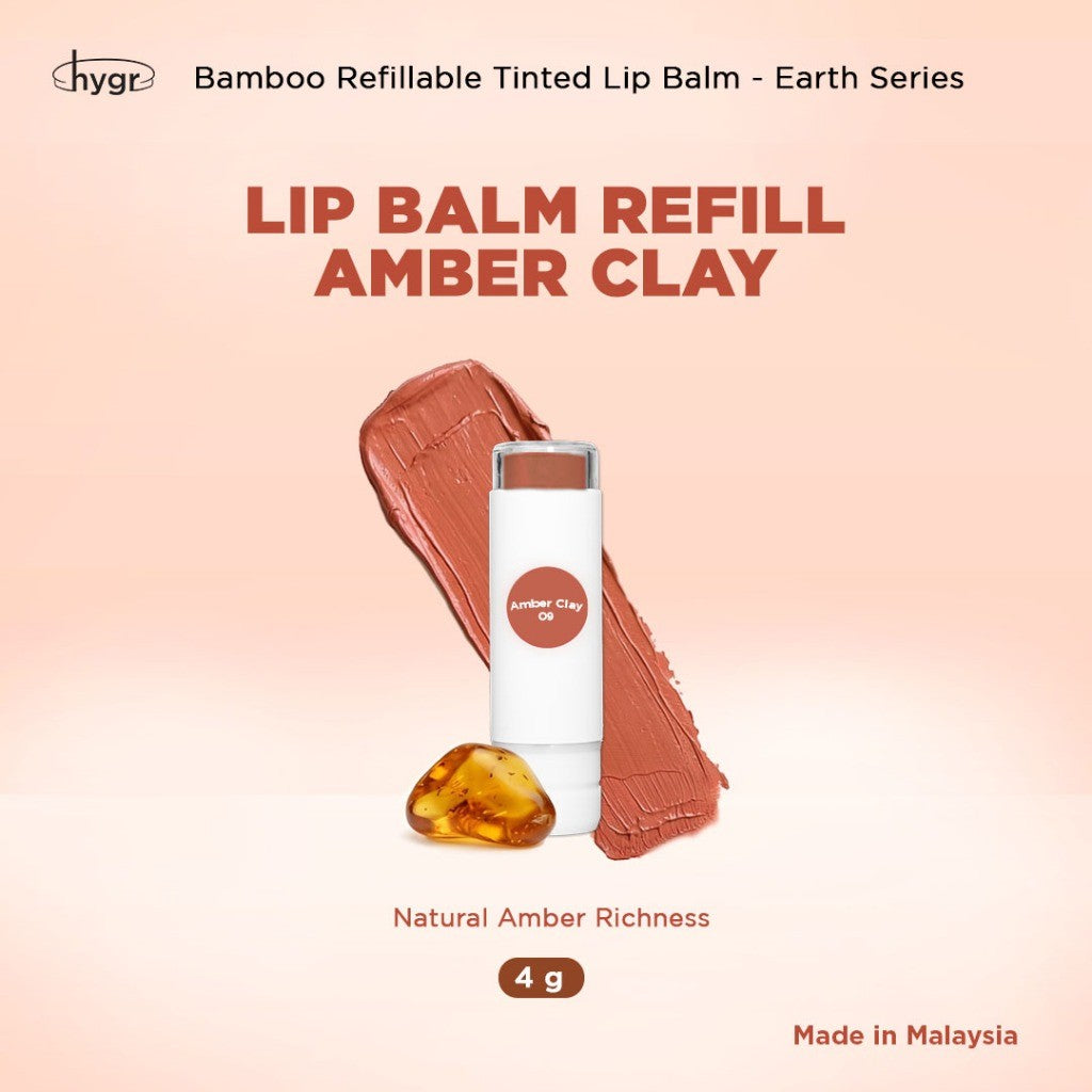HYGR Bamboo Refillable Natural Tinted Lip Balm - Amber Clay