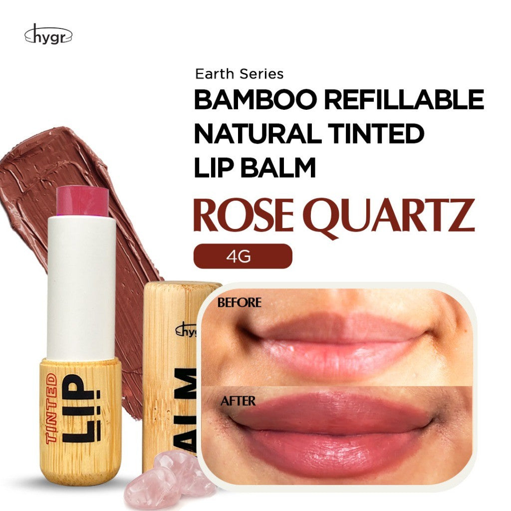 HYGR Bamboo Refillable Natural Tinted Lip Balm - Rose Quartz