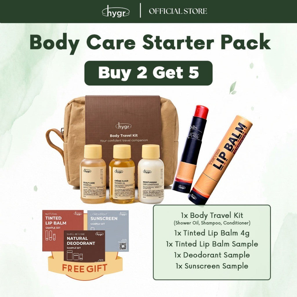 [Starter Pack] HYGR Body Care Bundle | Hair & Body Travel Set + Full Size Deo/Lip Balm/Sunscreen/Perfume | Buy 2 Get 5!