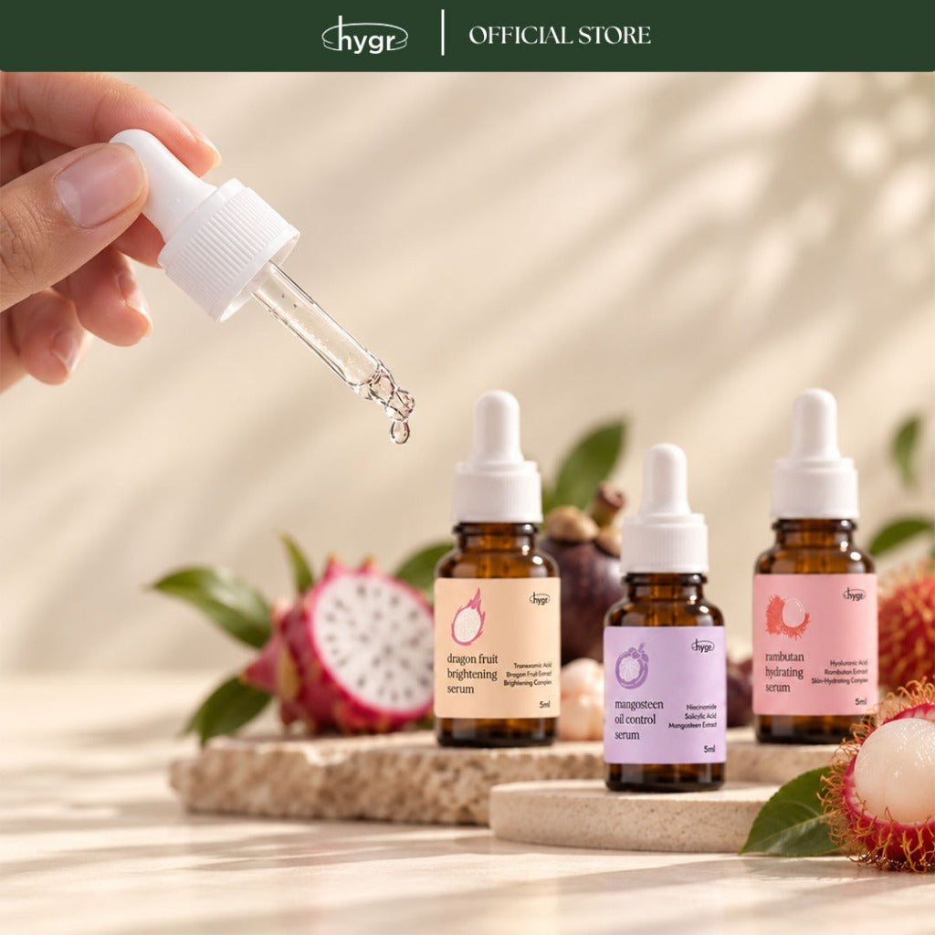 HYGR Fruit Lab Serum (5ml) | Rambutan Hydrating, Dragon Fruit Brightening & Mangosteen Oil Control